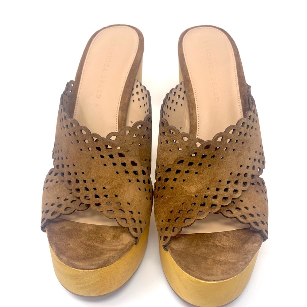 VERONICA BEARD Gaynor Scalloped Suede Platform Sandals Heels in Hazelwood BNIB - Picture 3 of 11